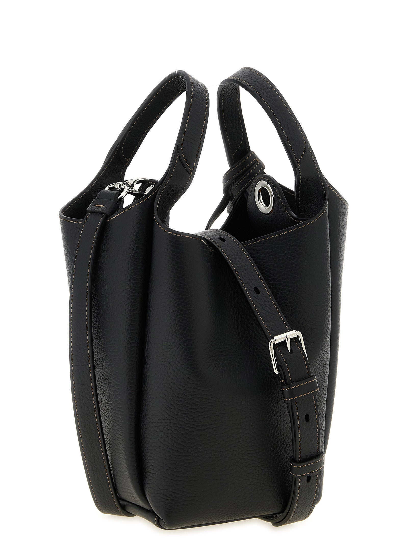 Black Hammered Calfskin Mini Bucket Bag