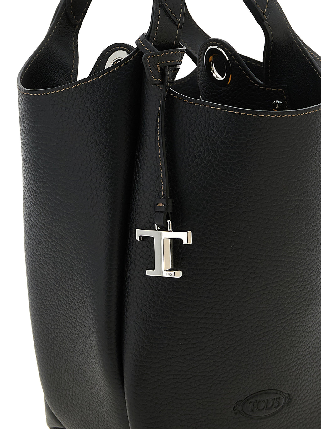 Black Hammered Calfskin Mini Bucket Bag