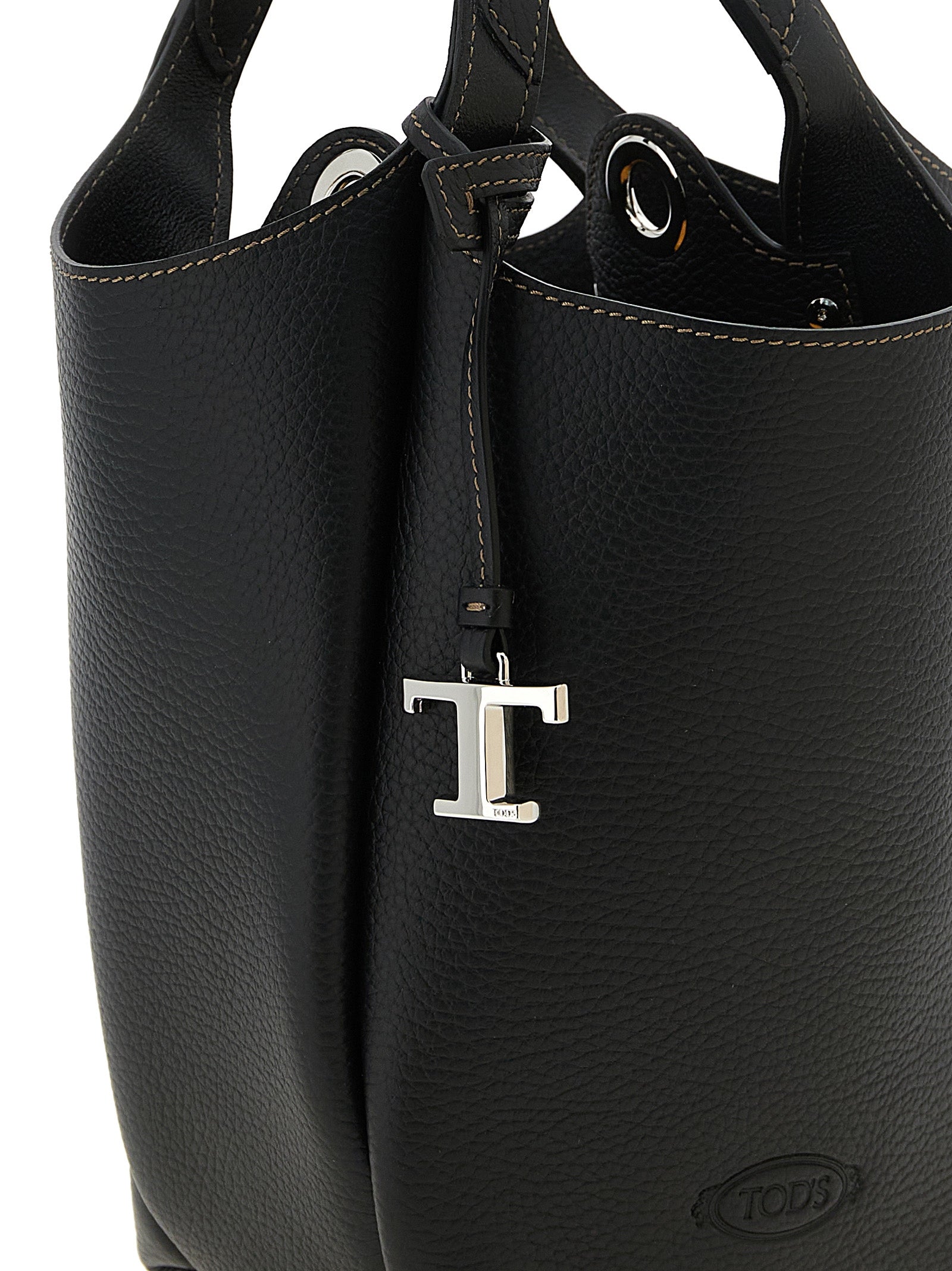 Black Hammered Calfskin Mini Bucket Bag