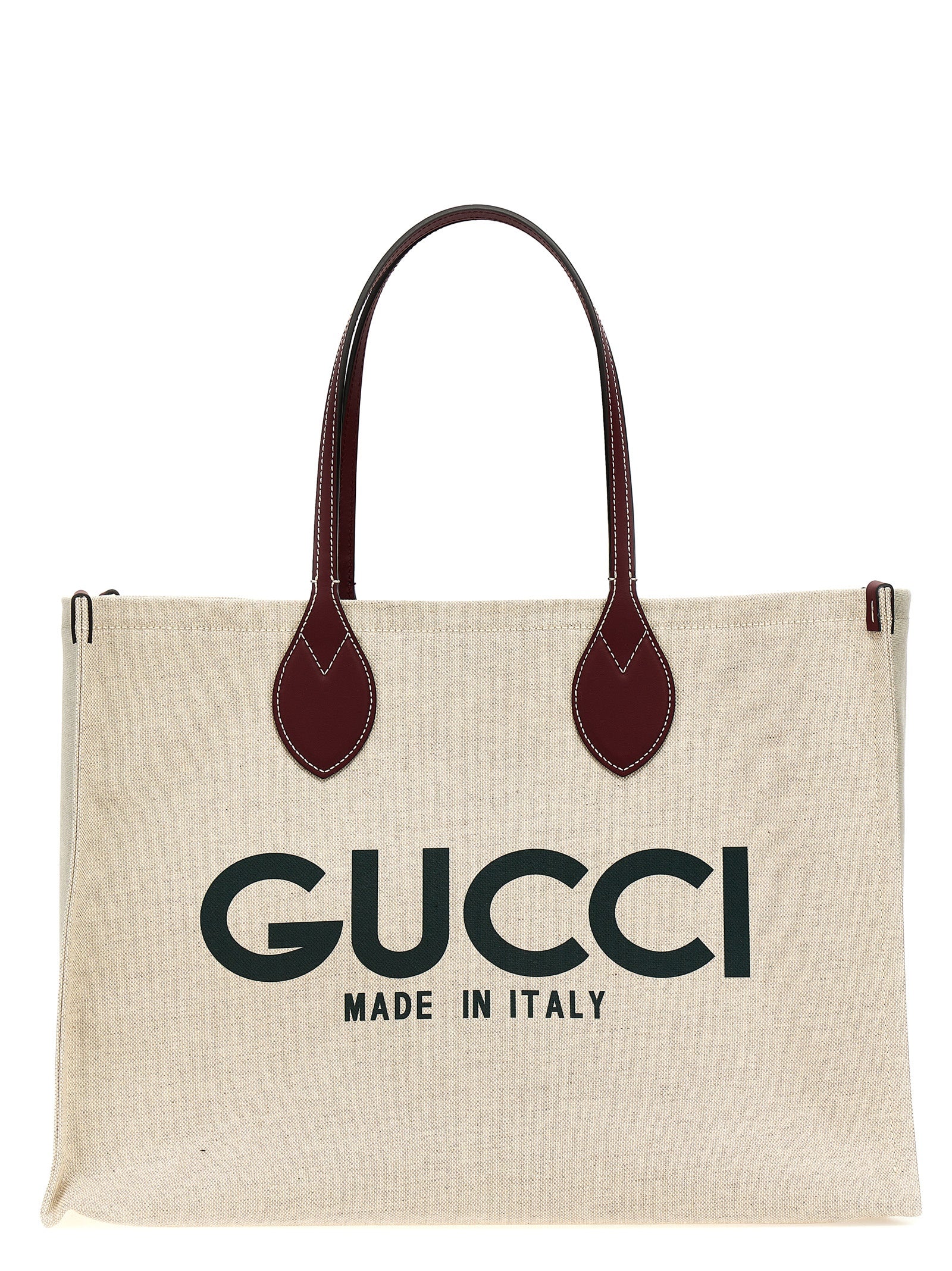 Beige Canvas Tote with Leather Detailing