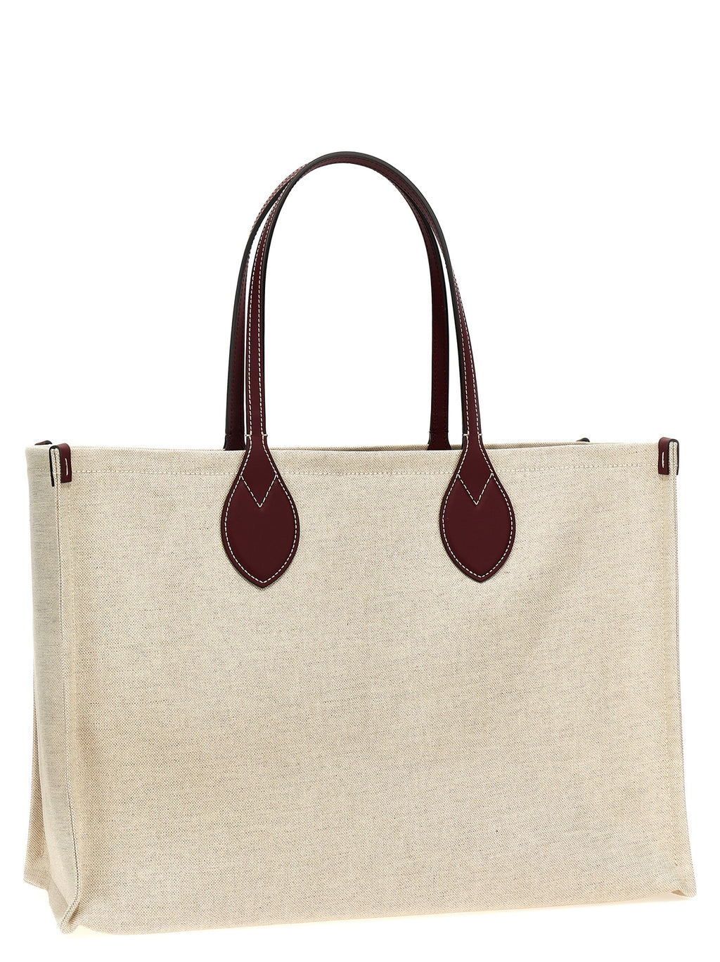 Beige Canvas Tote with Leather Detailing