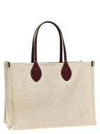 Beige Canvas Tote with Leather Detailing