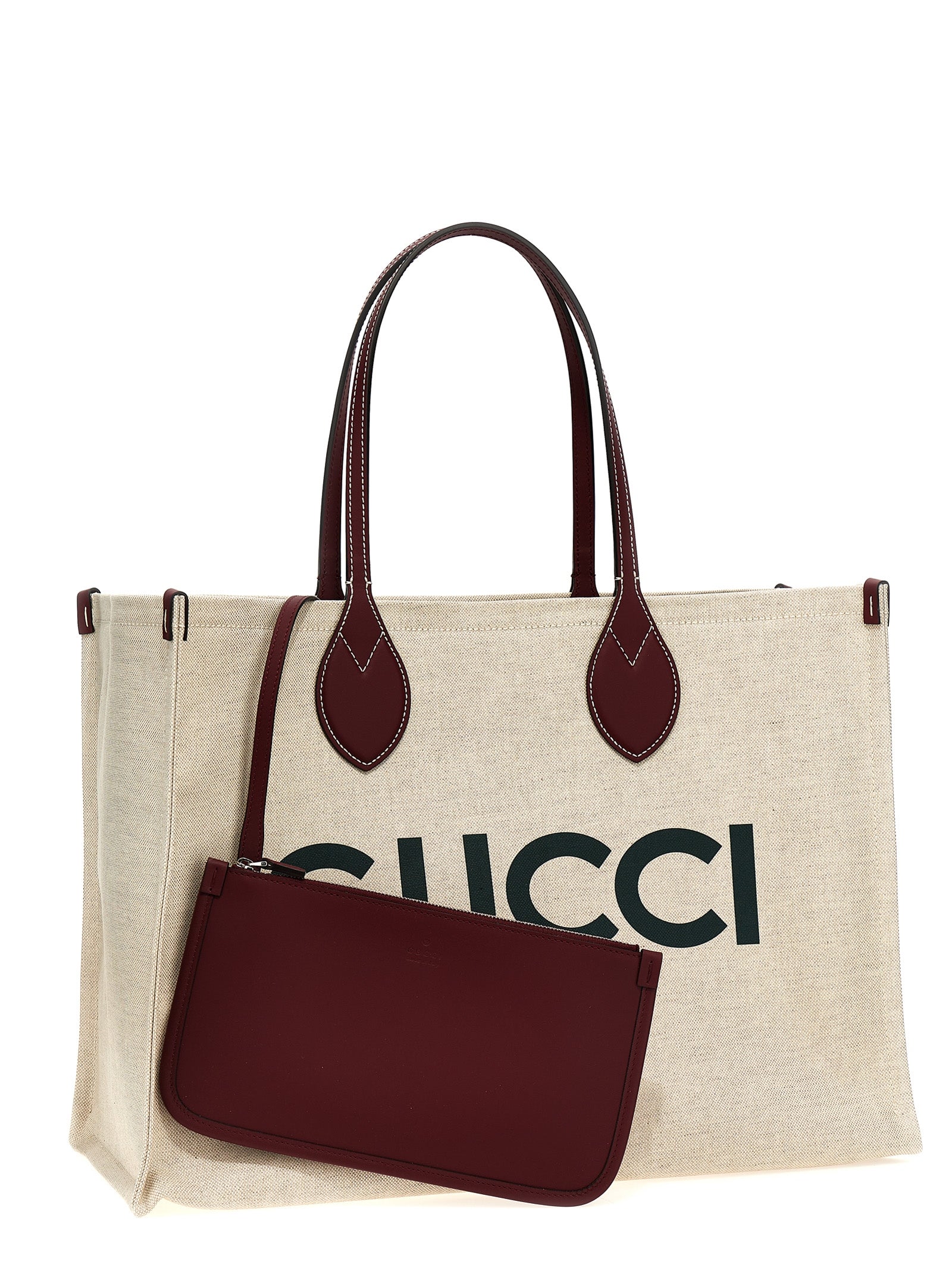Beige Canvas Tote with Leather Detailing
