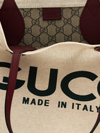 Beige Canvas Tote with Leather Detailing