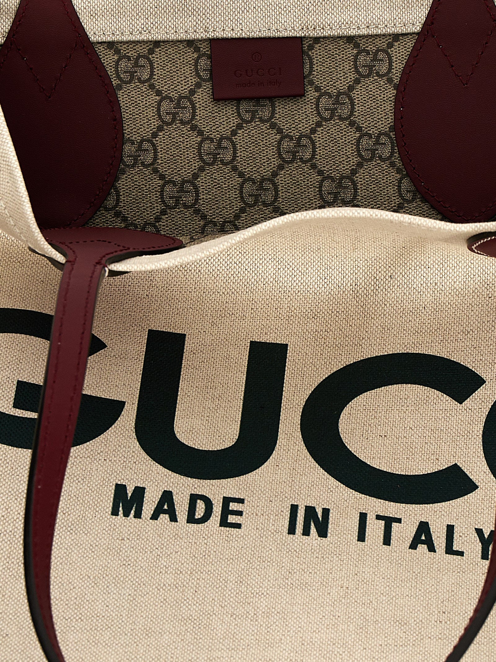 Beige Canvas Tote with Leather Detailing