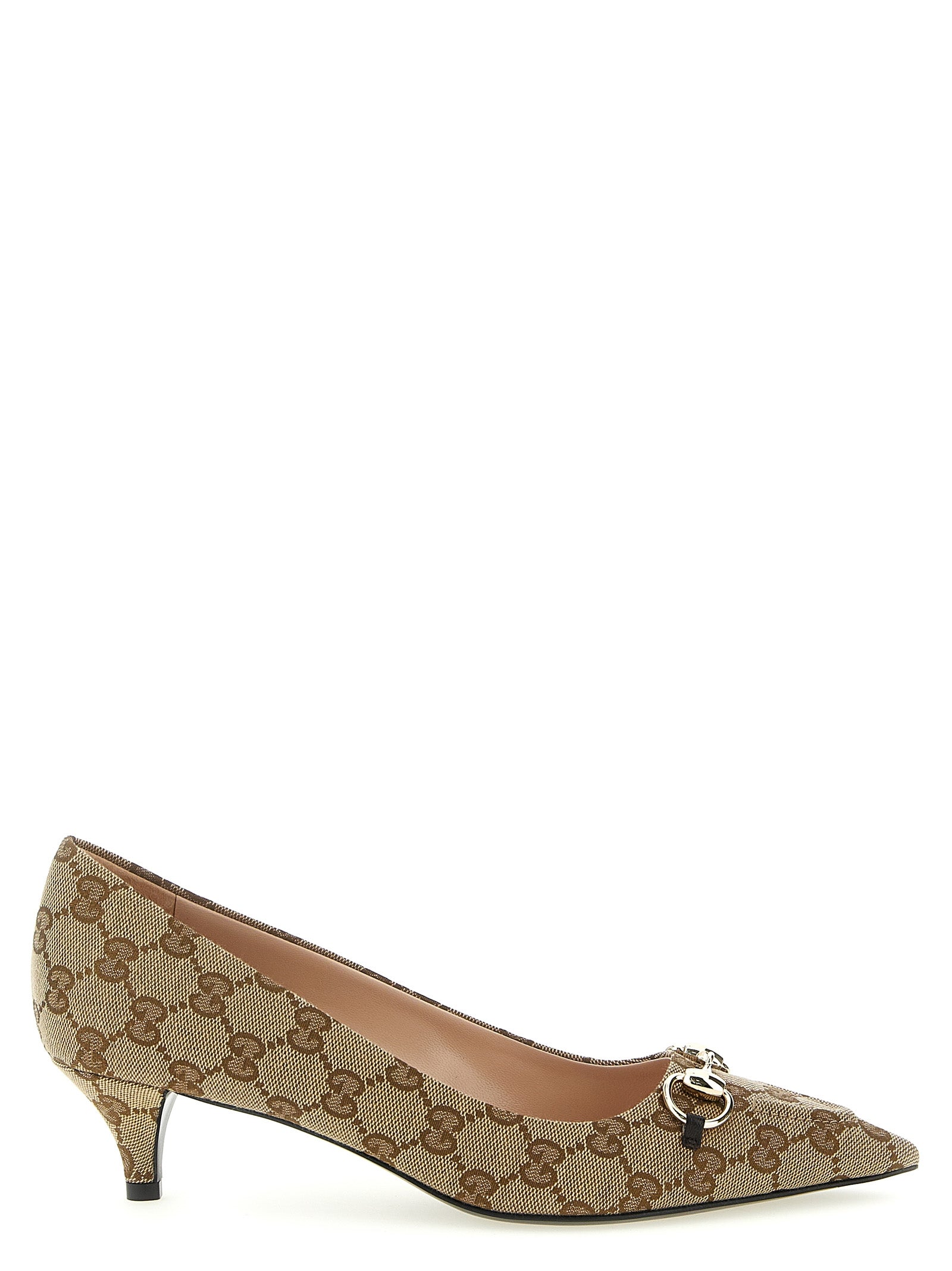 Beige Polyester Cotton Polyamide Mid Heel Pumps