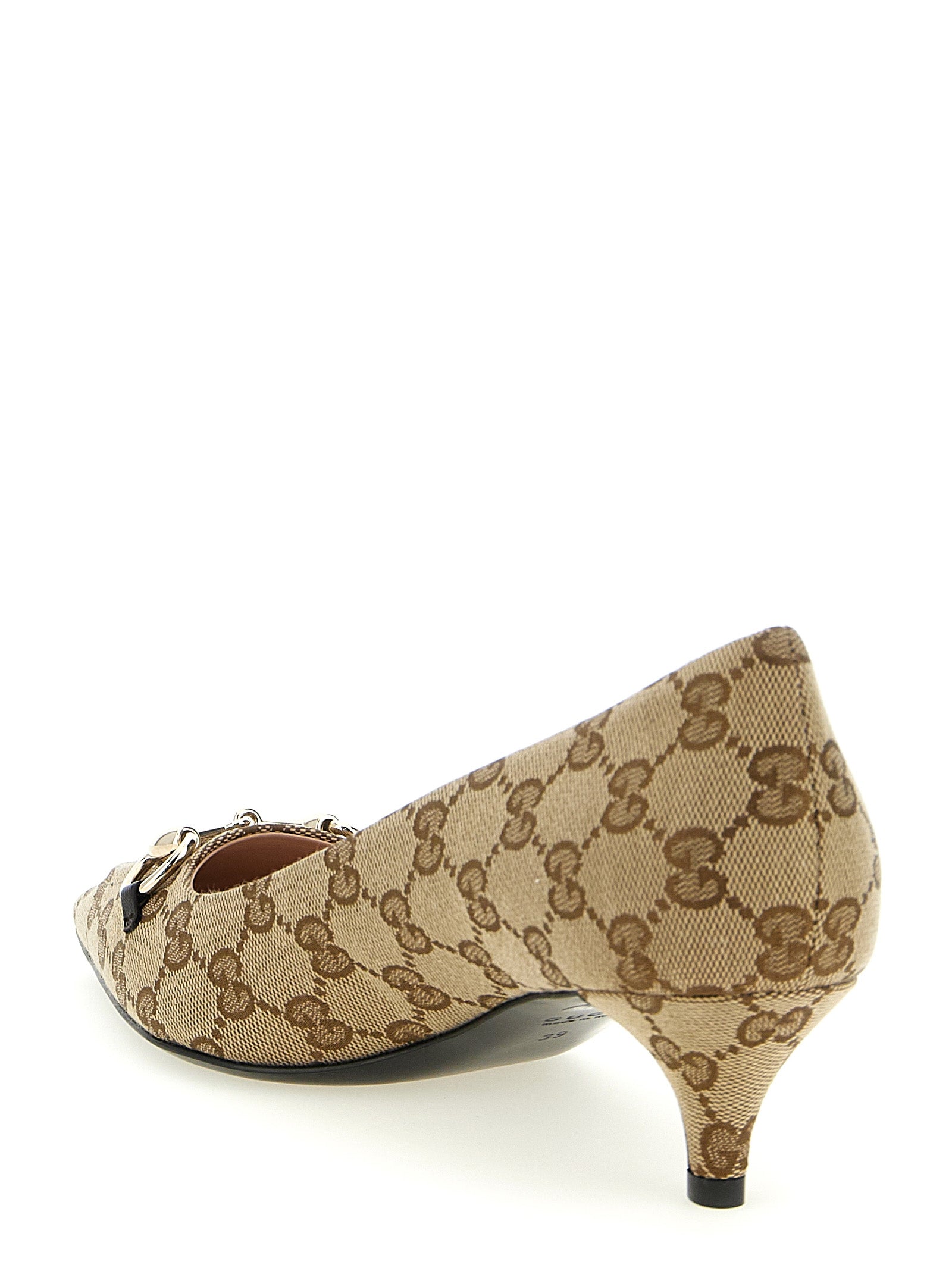 Beige Polyester Cotton Polyamide Mid Heel Pumps
