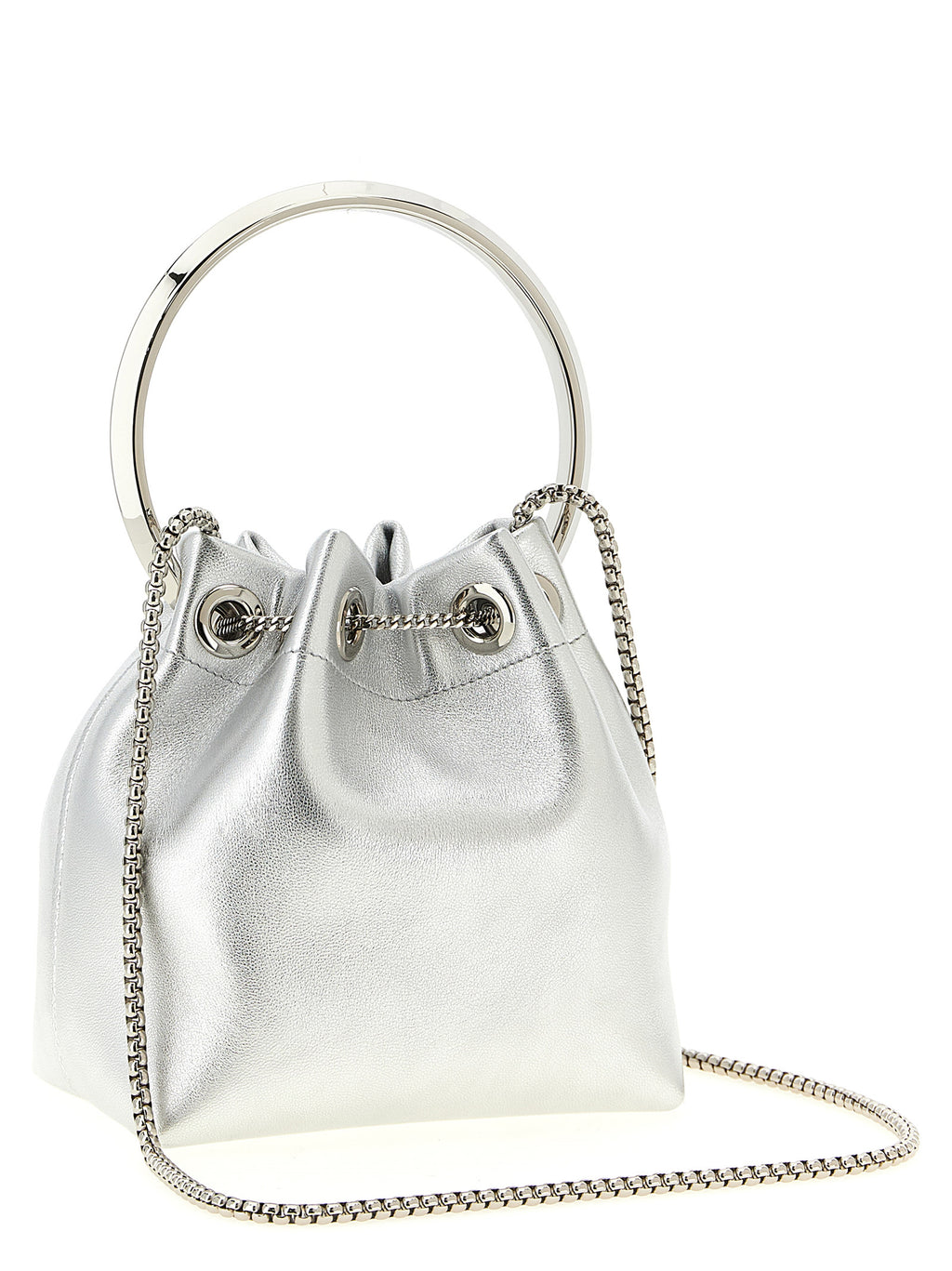 Silver Lamb Leather Bon Bon Bucket Bag