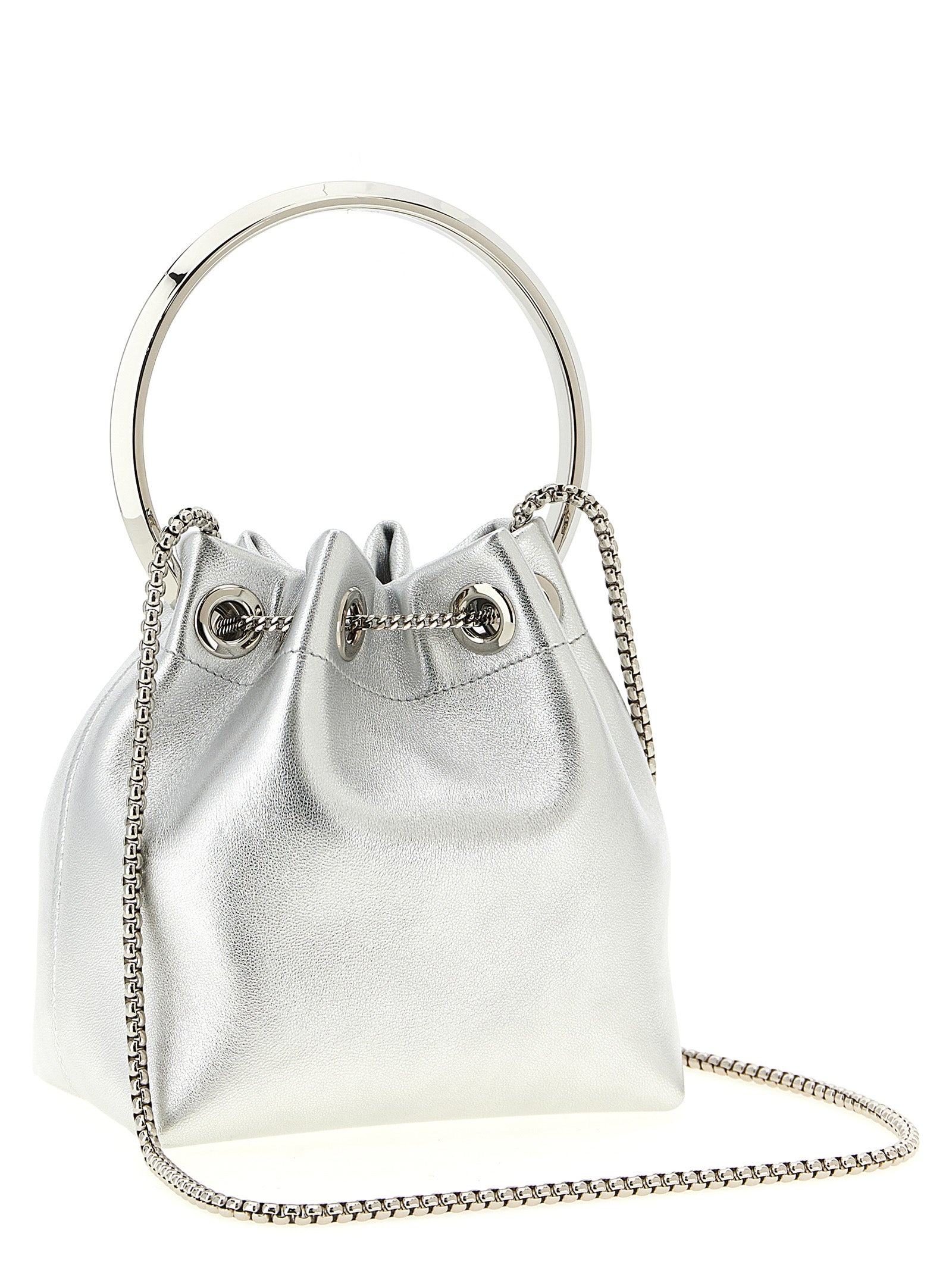 Silver Lamb Leather Bon Bon Bucket Bag