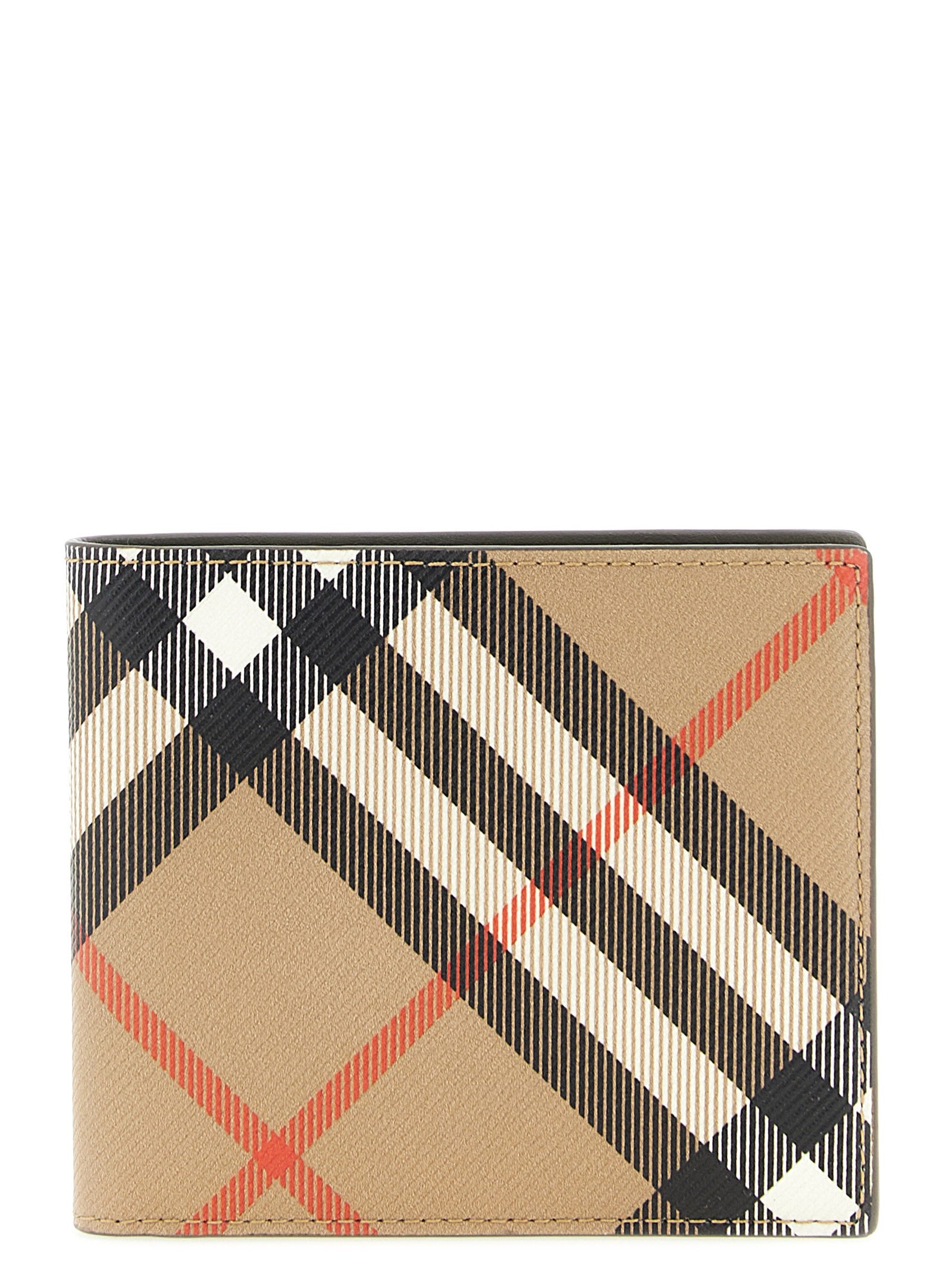 Beige Coated Canvas and Leather Bifold Wallet