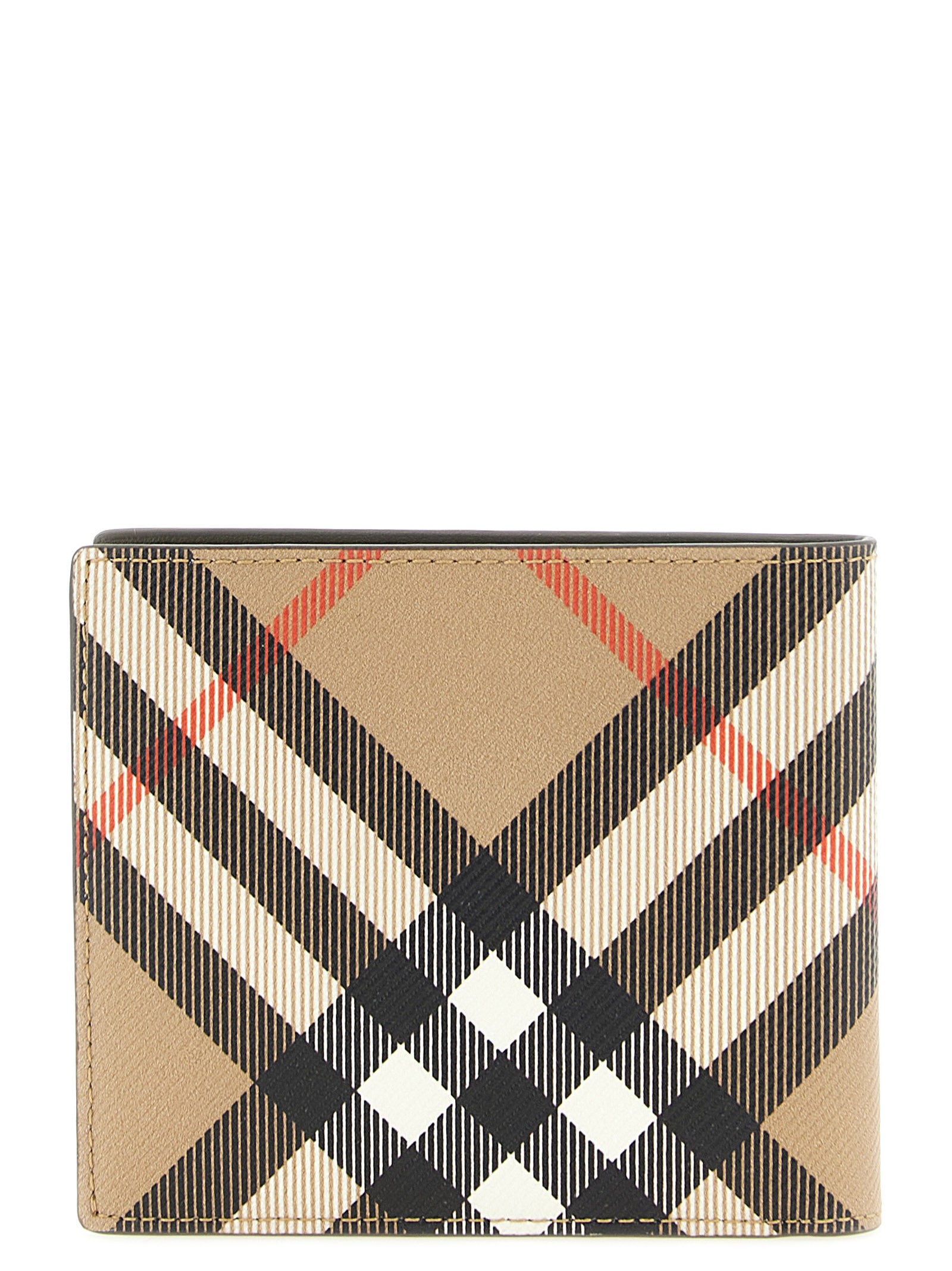Beige Coated Canvas and Leather Bifold Wallet