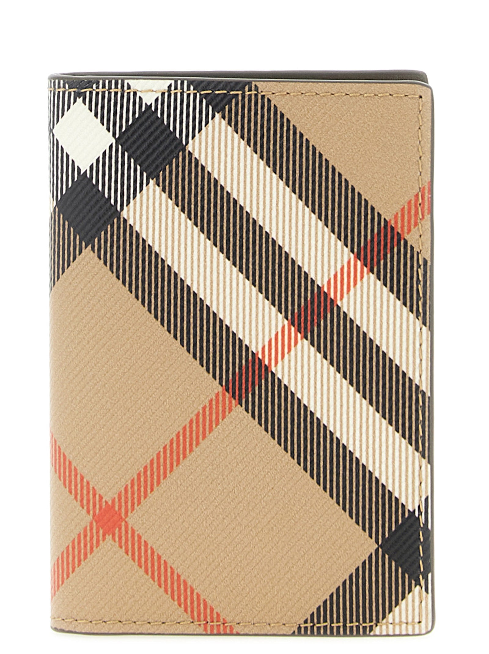 Compact Beige Polyurethane Folding Card Holder