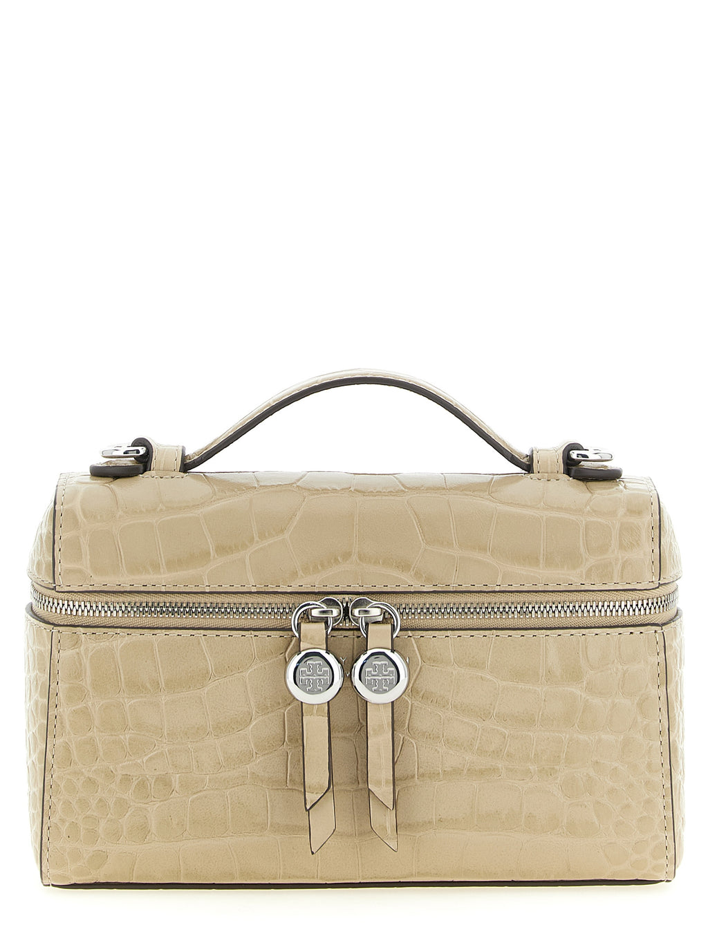 Romy Slim Beige Cow Leather Crocodile Print Shoulder Bag