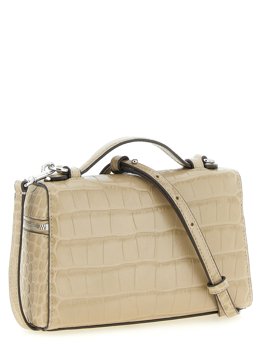 Romy Slim Beige Cow Leather Crocodile Print Shoulder Bag
