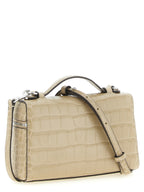 Romy Slim Beige Cow Leather Crocodile Print Shoulder Bag