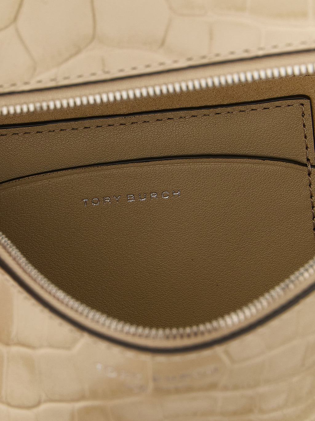 Romy Slim Beige Cow Leather Crocodile Print Shoulder Bag