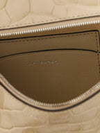 Romy Slim Beige Cow Leather Crocodile Print Shoulder Bag
