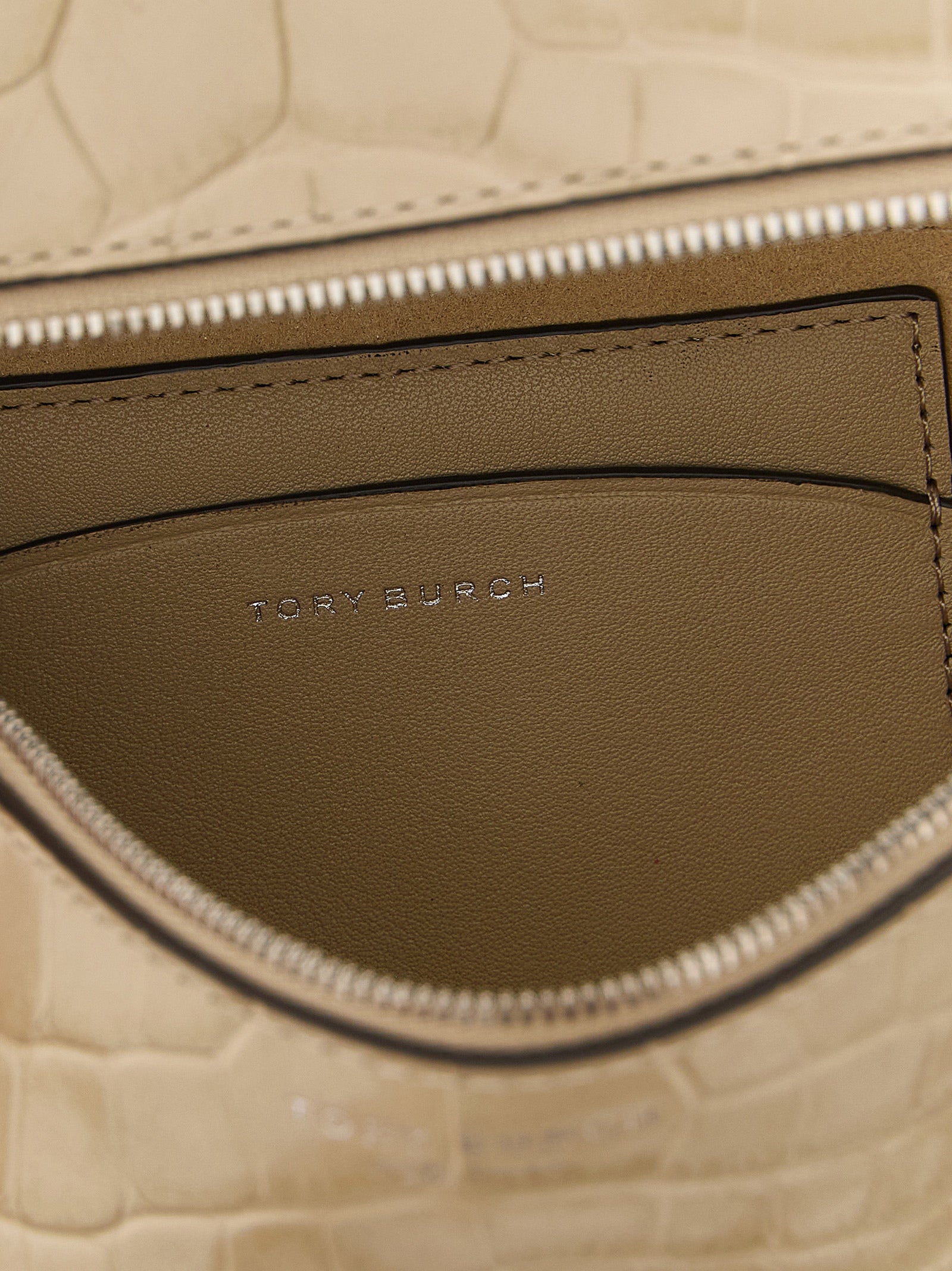 Romy Slim Beige Cow Leather Crocodile Print Shoulder Bag