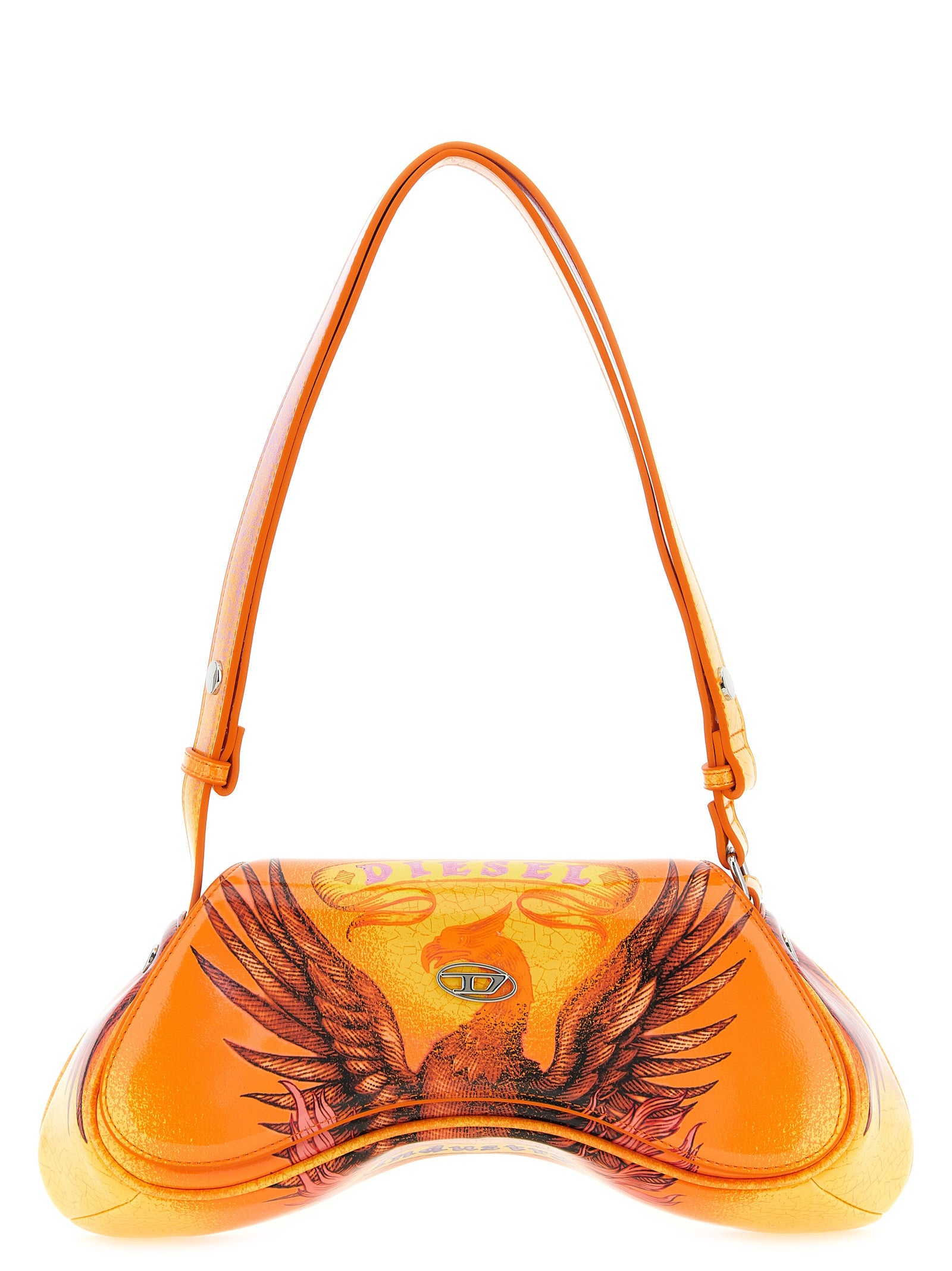Orange Polyurethane Play Crossbody Bag
