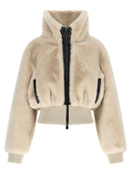 Beige Fur-Effect Polyester Full-Length Jacket
