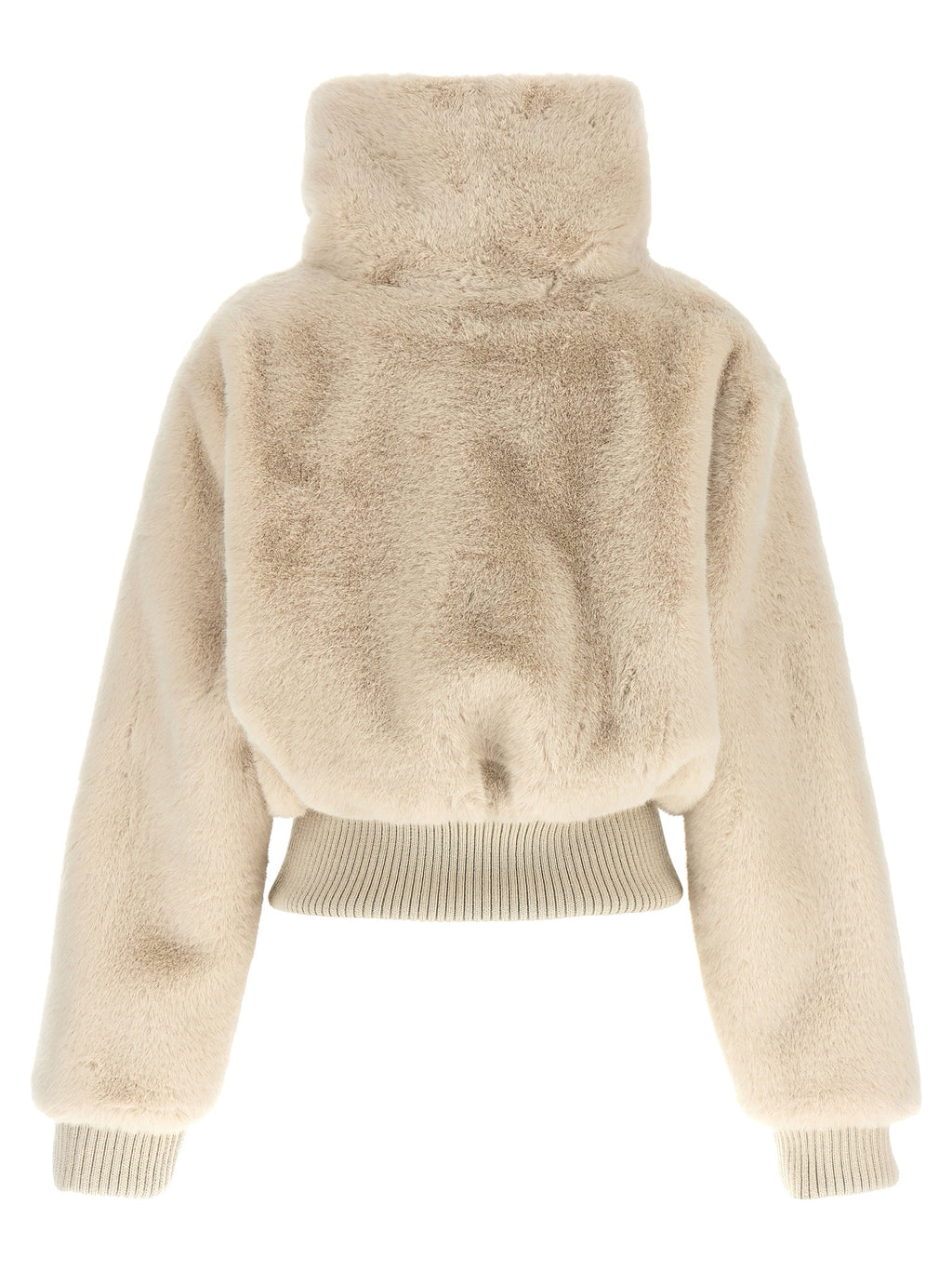 Beige Fur-Effect Polyester Full-Length Jacket