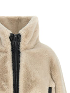 Beige Fur-Effect Polyester Full-Length Jacket