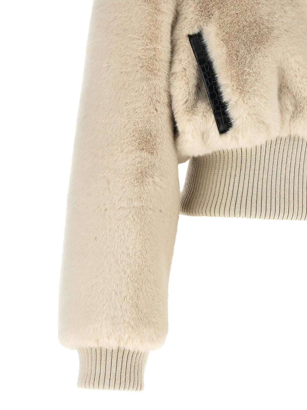 Beige Fur-Effect Polyester Full-Length Jacket