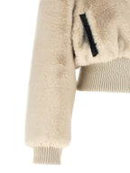 Beige Fur-Effect Polyester Full-Length Jacket
