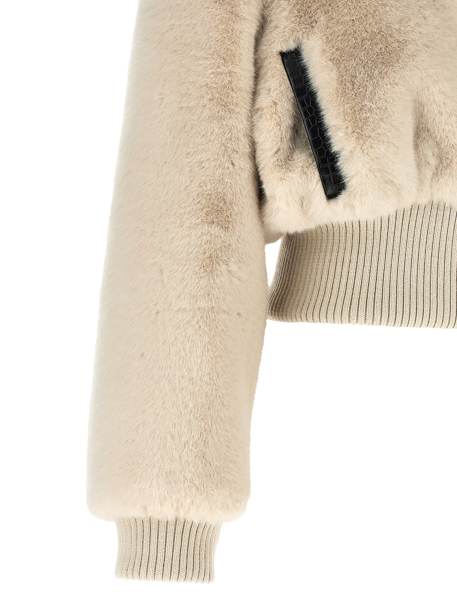 Beige Fur-Effect Polyester Full-Length Jacket