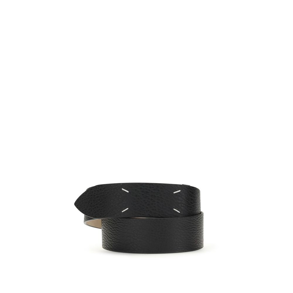 Black Calfskin Four-Stitch Belt