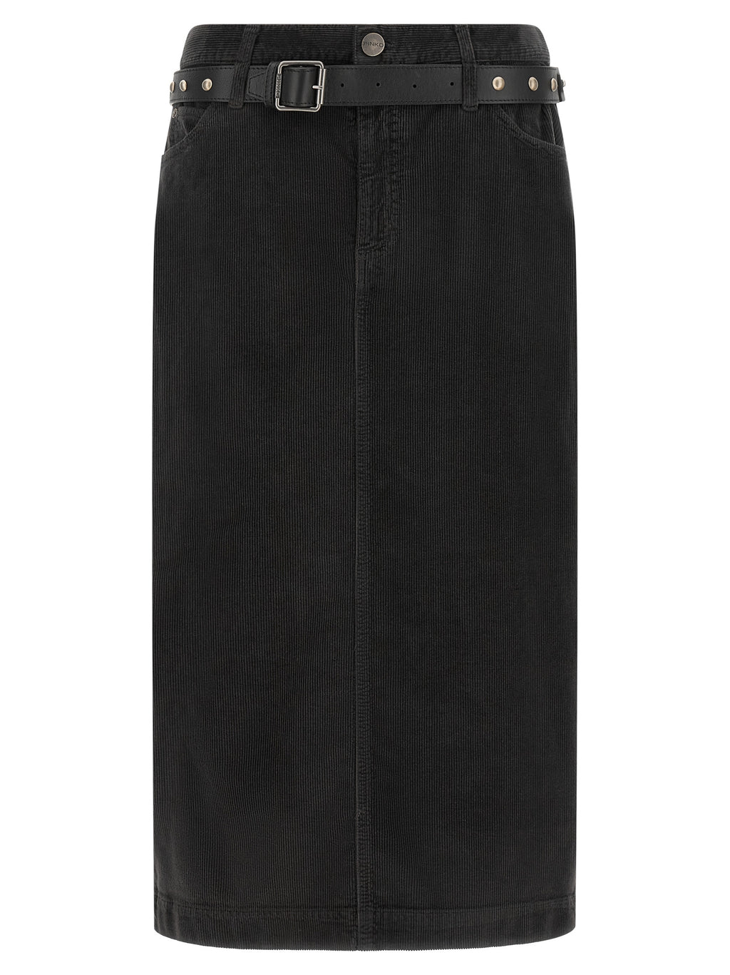 Black Cotton Corduroy Midi Skirt