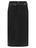 Black Cotton Corduroy Midi Skirt