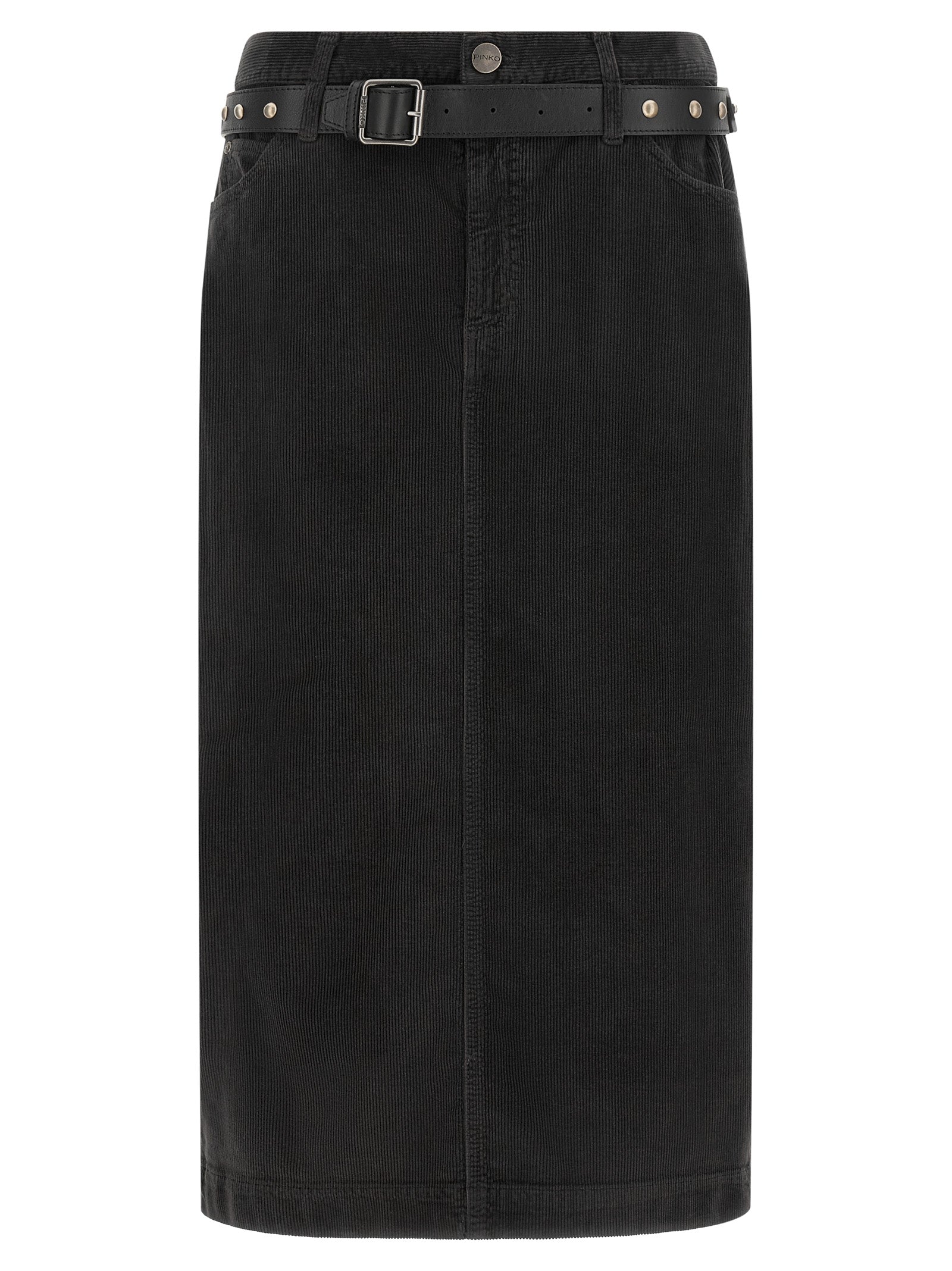 Black Cotton Corduroy Midi Skirt