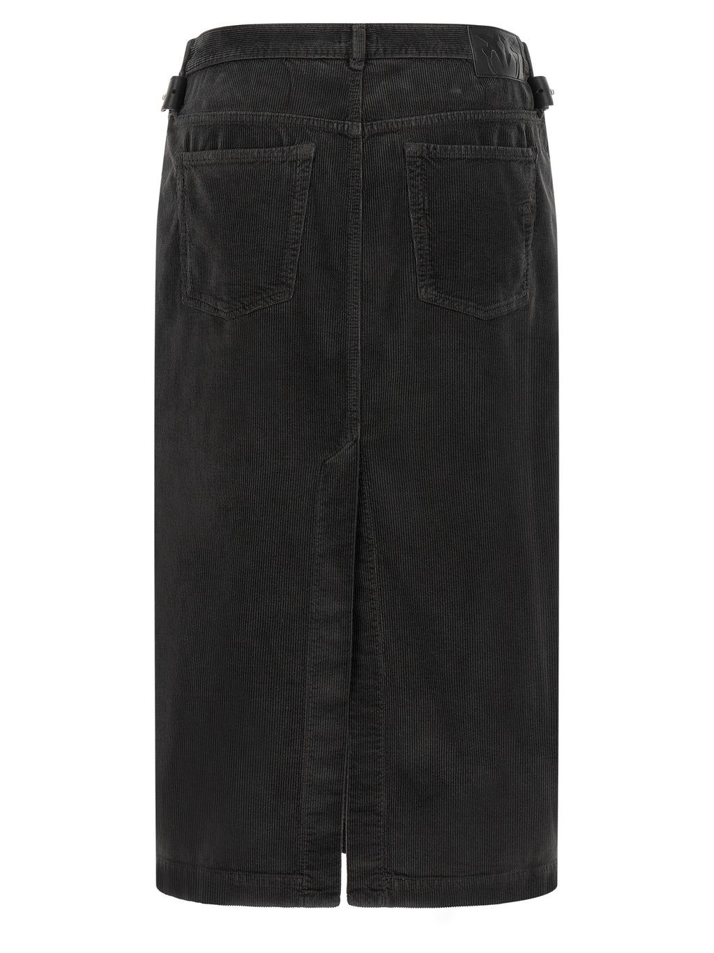 Black Cotton Corduroy Midi Skirt