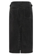 Black Cotton Corduroy Midi Skirt