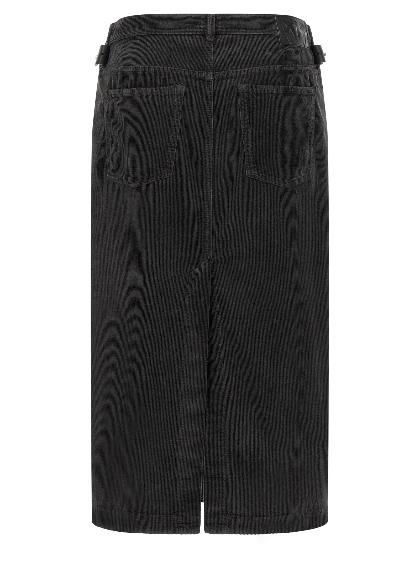 Black Cotton Corduroy Midi Skirt