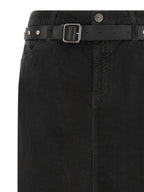 Black Cotton Corduroy Midi Skirt