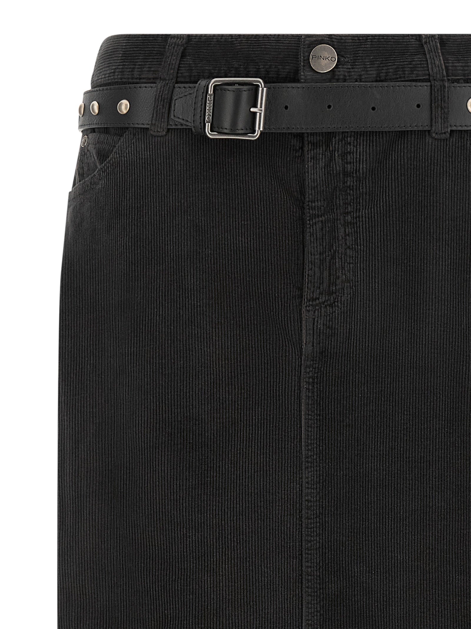 Black Cotton Corduroy Midi Skirt