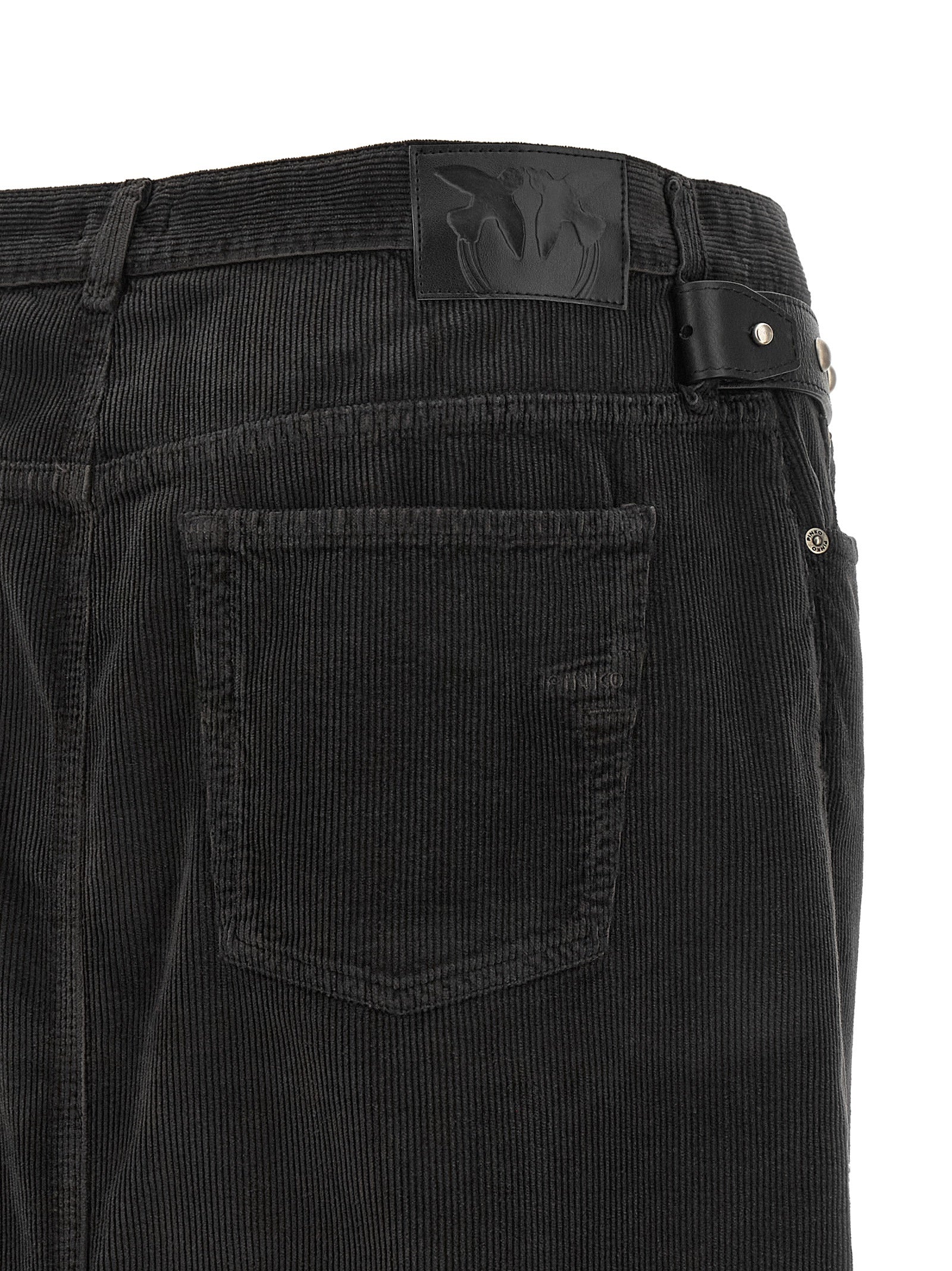 Black Cotton Corduroy Midi Skirt