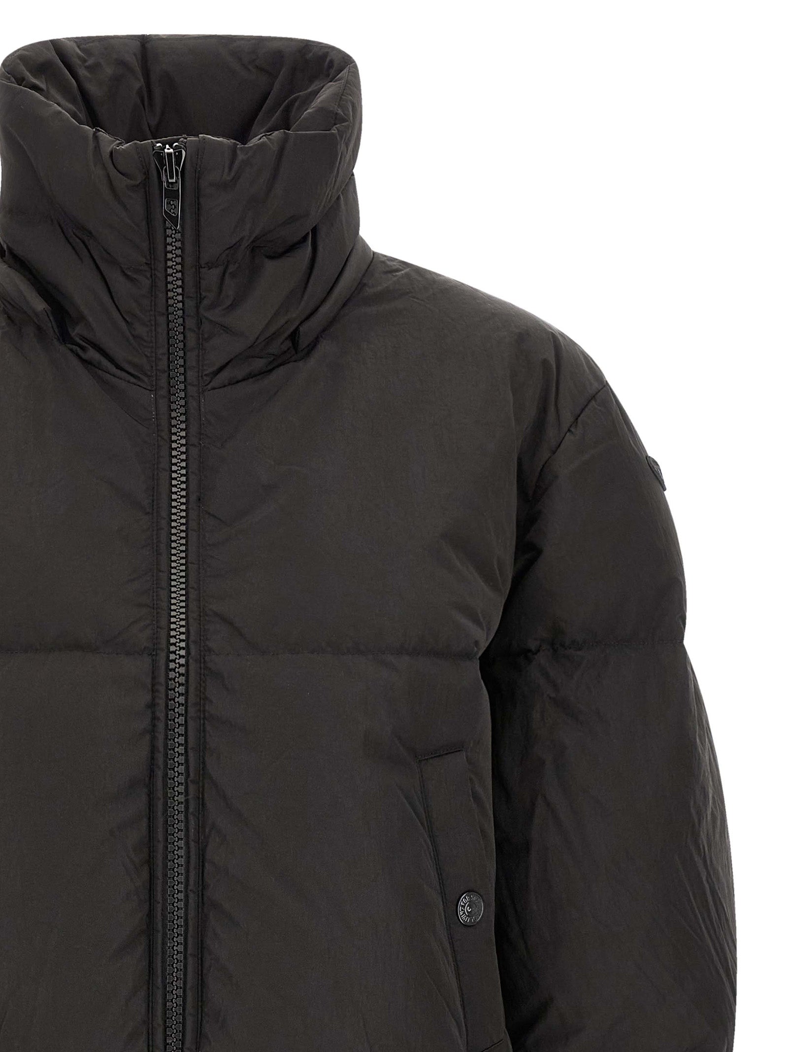 Black Crinkled Polyamide Crop Jacket