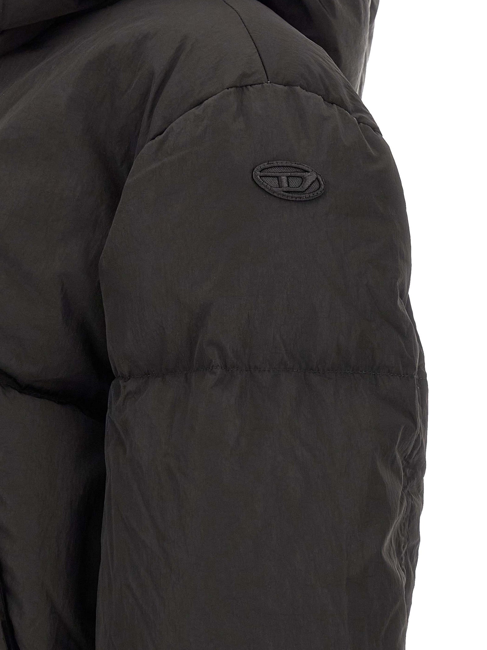 Black Crinkled Polyamide Crop Jacket