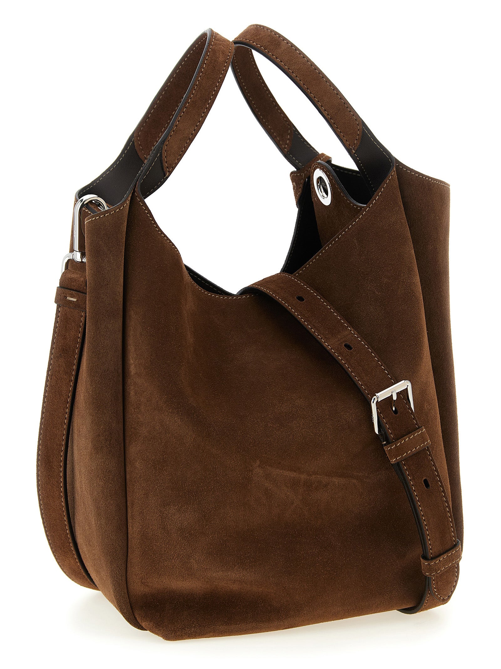 Small Brown Calfskin Suede Apa Secchiello Bucket Bag