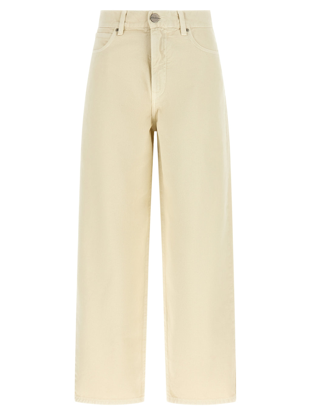 Beige Wide-Leg High-Waisted Cotton Denim Jeans