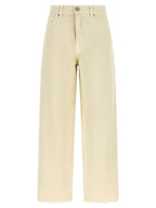 Beige Wide-Leg High-Waisted Cotton Denim Jeans