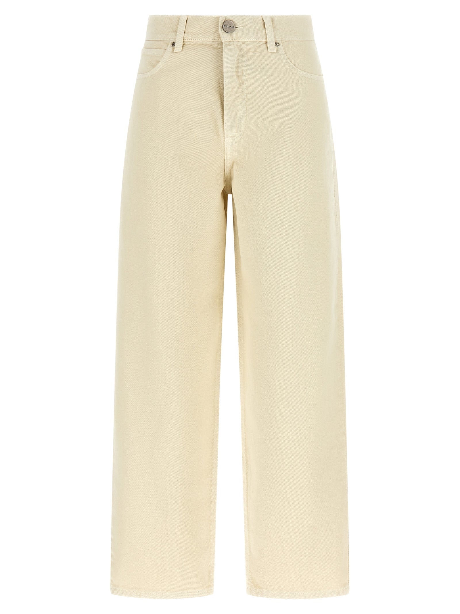 Beige Wide-Leg High-Waisted Cotton Denim Jeans