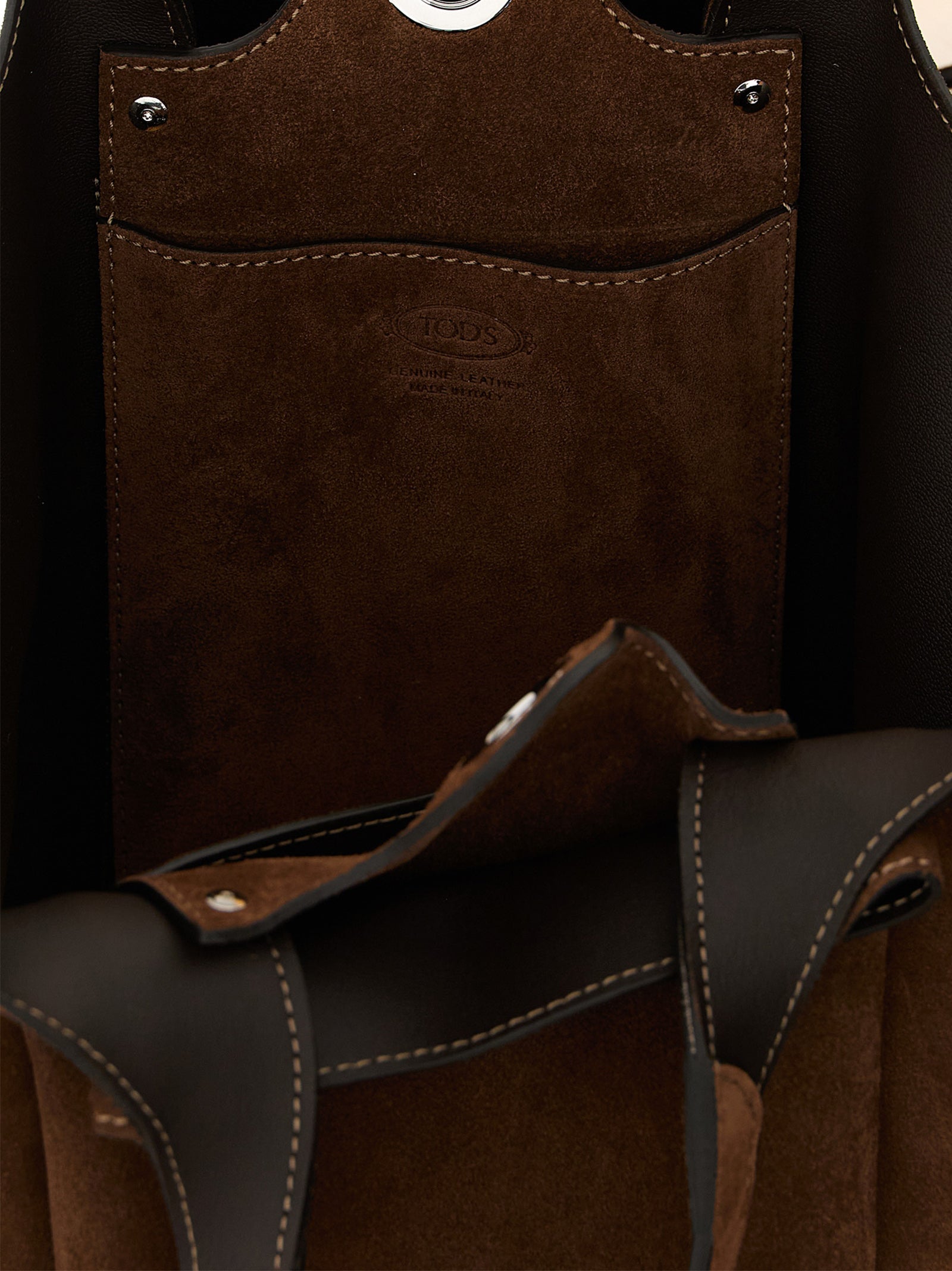 Small Brown Calfskin Suede Apa Secchiello Bucket Bag