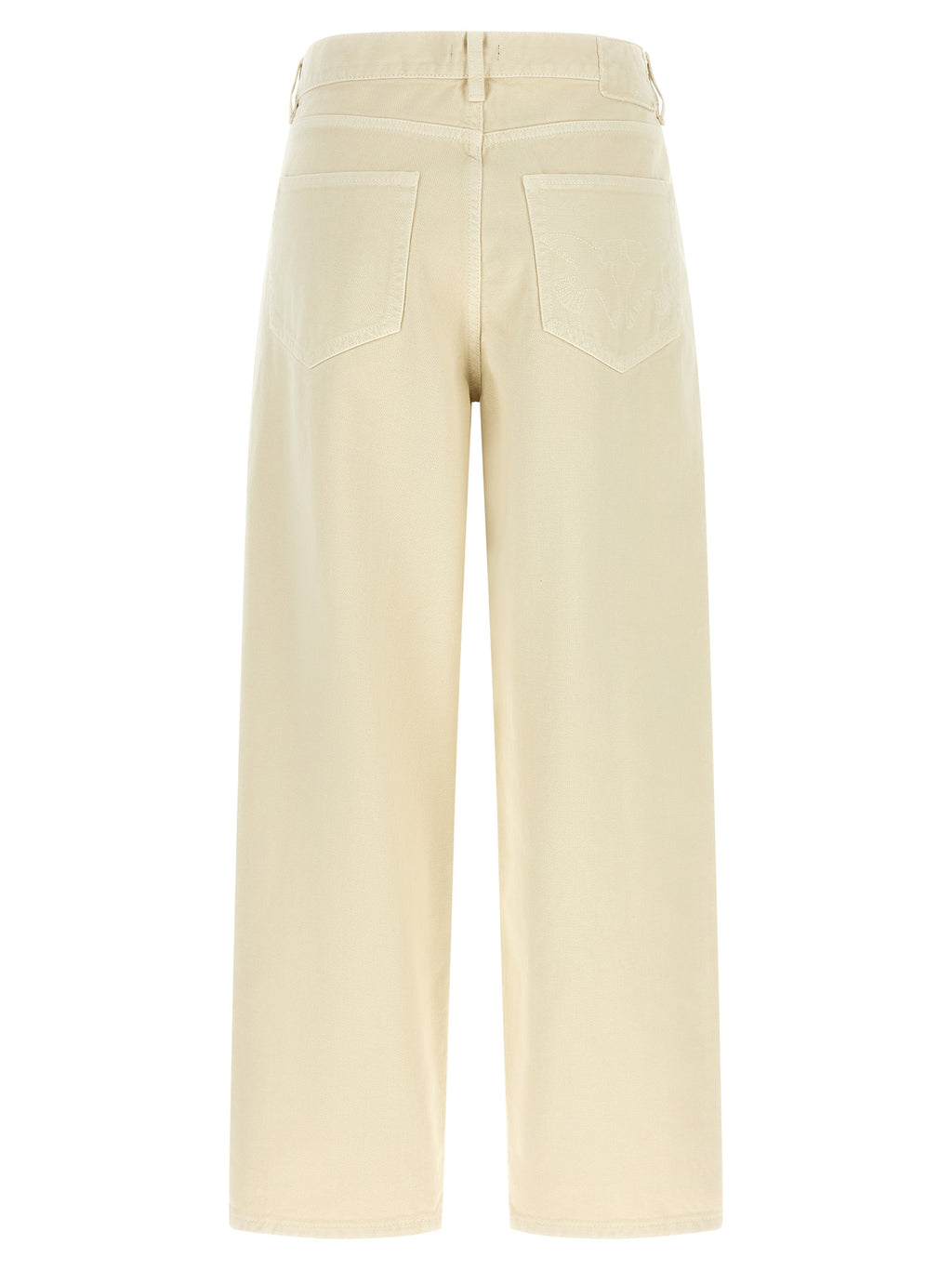 Beige Wide-Leg High-Waisted Cotton Denim Jeans