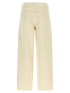 Beige Wide-Leg High-Waisted Cotton Denim Jeans