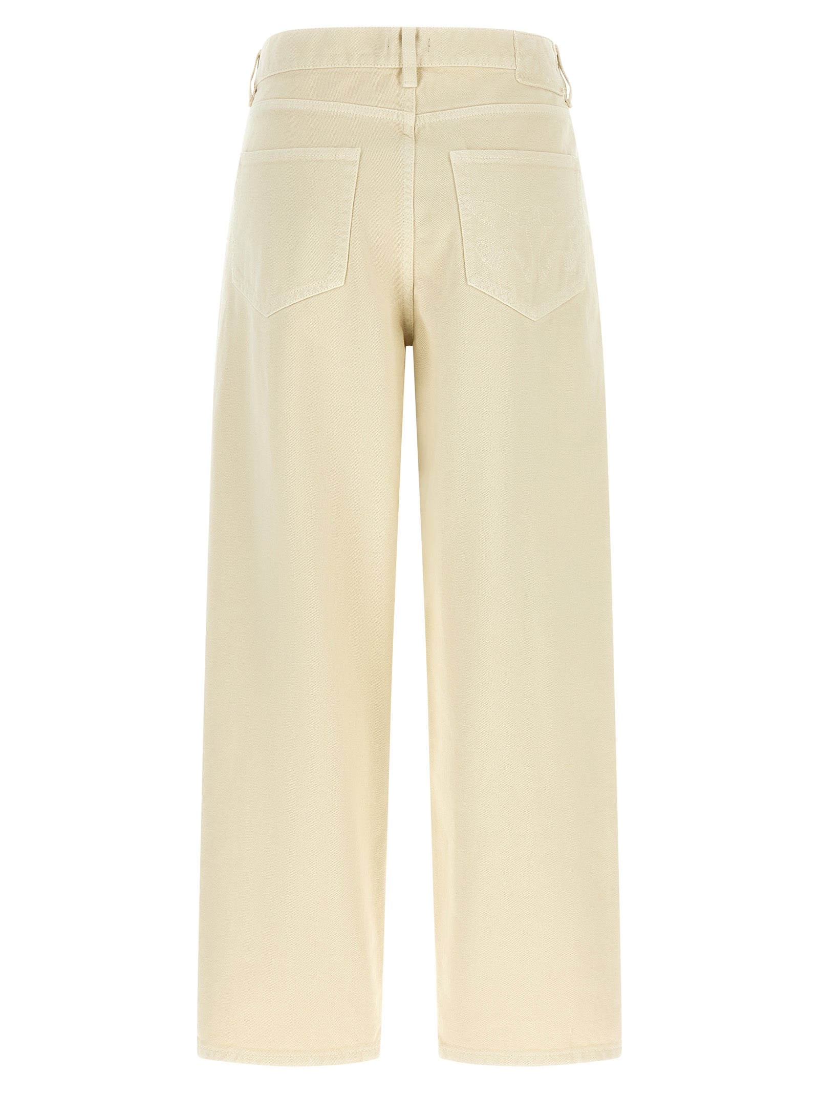 Beige Wide-Leg High-Waisted Cotton Denim Jeans