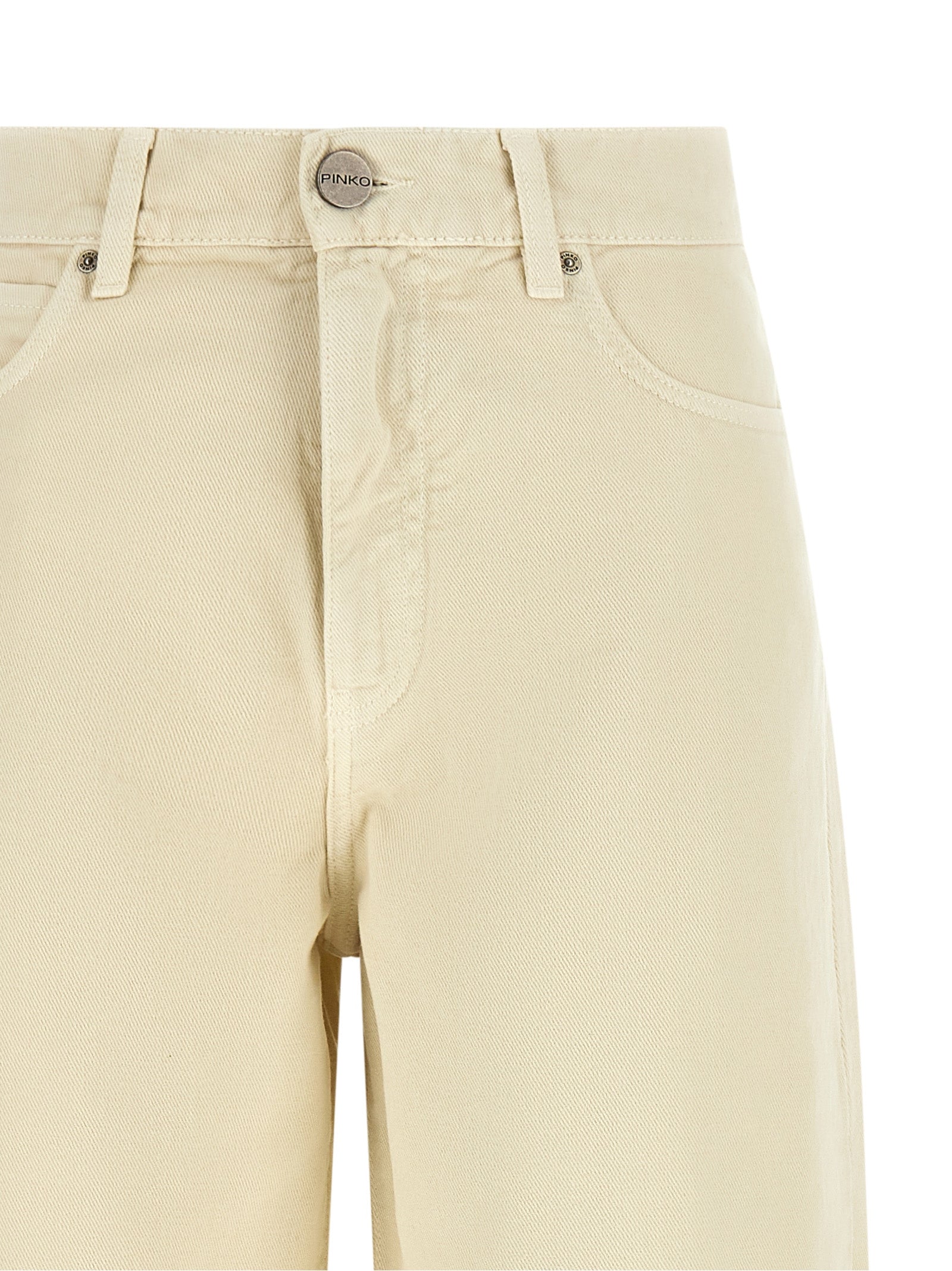 Beige Wide-Leg High-Waisted Cotton Denim Jeans